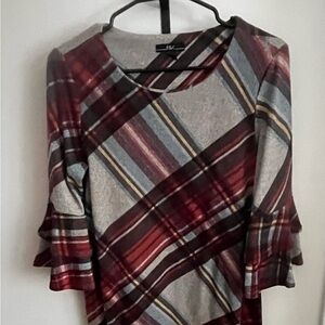 Plaid Ruffle Sleeve Top